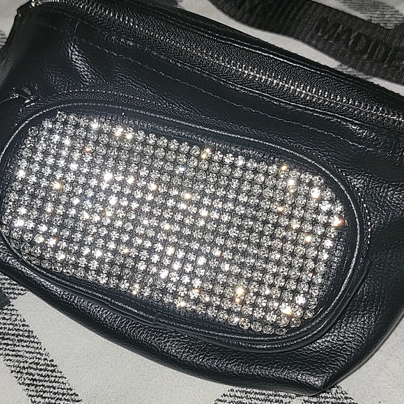 Madden NYC Black Rhinestone Accent Waist Bag - Picture 3 of 7